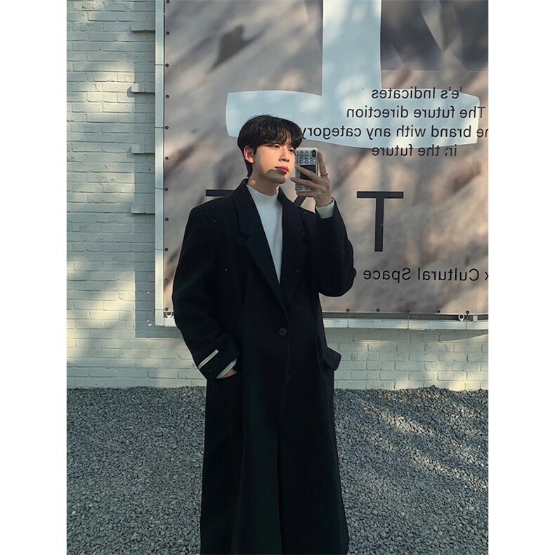秋冬韩版高级感毛呢大衣男中长款垫肩过膝宽松英伦风呢子风衣外套,男装风衣,星座710