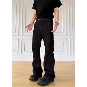 美式复古黑色牛仔裤男春秋cleanfit高街痞帅微喇裤子LN16099-P44图片