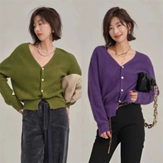 2025年秋季新款纯色v领开衫时尚百搭，女装针织衫/毛衣，旭驰羊绒