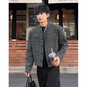 春秋男士新款编织棉线小香风翻领夹克外套男女款休闲百搭保暖外套图片