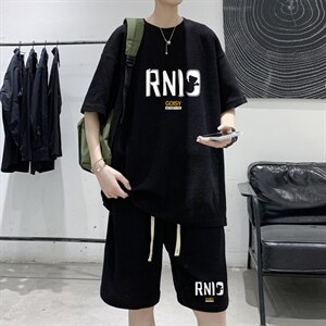 ！2023夏季男士华夫格短袖T恤套装潮流一套HTZ06P50图片