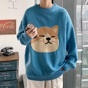 2023秋冬新款小猫图案港风男士毛衣中性针织衫毛线M301P75图片