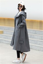 风衣女装中长款2021春装新款韩版连帽纯色外套，女装风衣，艾尚靓装