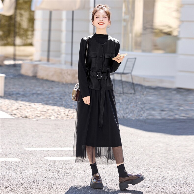 休闲时尚方格牛仔套装女2025年春秋新款高腰宽松显瘦阔腿裤三件套,女装套装/套裙,意芙