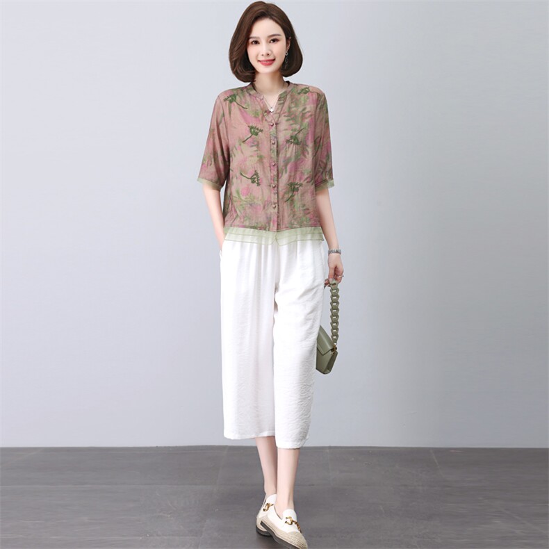 时尚洋气减龄妈妈装两件套女2025夏季新款休闲宽松显瘦哈伦裤套装,女装套装/套裙,璐依舞