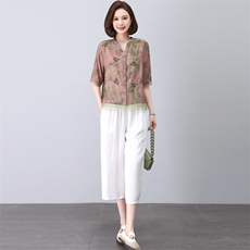 时尚洋气减龄妈妈装两件套女2025夏季新款休闲宽松显瘦哈伦裤套装，女装套装/套裙，璐依舞