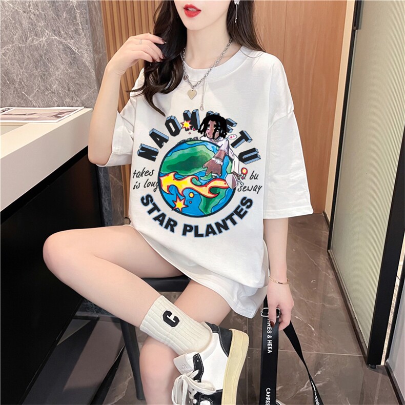 MT515夏季纯棉后包条抖音质量印花卡通大码上衣短袖t恤女P38,女装T恤,星座309B-2
