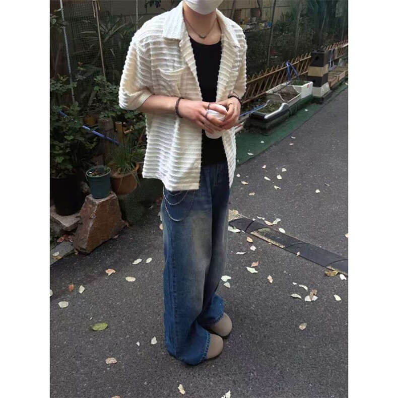 夏季狐绒萃古巴衬衫绒感镂空男女透气老钱风短袖CT25113批48,男装T恤,星座1004-6