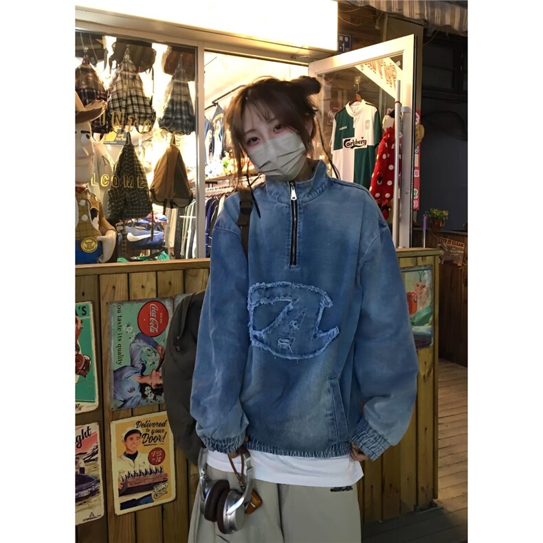 美式潮牌男女小众设计牛仔立领卫衣宽松百搭夹克上衣L25622-p68，男装夹克，星座1008