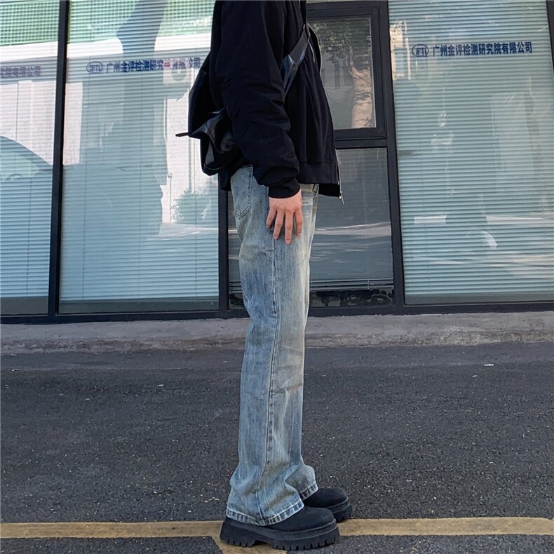 美式牛仔裤男女潮宽松直筒高街复古欧美微喇叭牛仔裤NK91-P55,男装牛仔裤,星座208-5