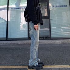 美式牛仔裤男女潮宽松直筒高街复古欧美微喇叭牛仔裤NK91-P55，男装牛仔裤，星座208-5