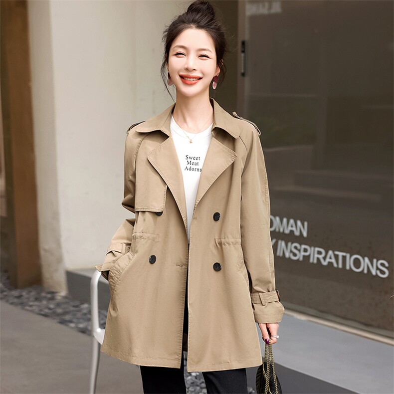 复古卡其色风衣外套女2024春秋新款小个子宽松休闲百搭西装领大衣,女装风衣,妃曼