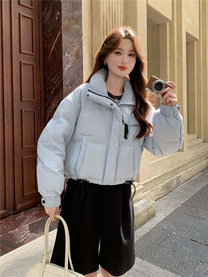 现货新款羽绒服女短款韩版立领简约加厚小个子高级感面包服外套潮,女装羽绒服,韩然一族