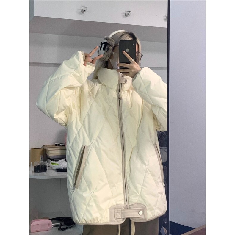 复古菱形格立领保暖棉衣男女冬季加厚简约宽松情侣棉服外套ins潮,男装棉衣,星座506A