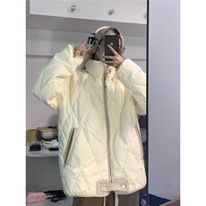 复古菱形格立领保暖棉衣男女冬季加厚简约宽松情侣棉服外套ins潮，男装棉衣，星座506A