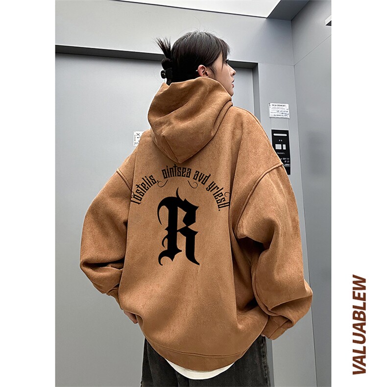 ！麂皮绒连帽卫衣直播品质重磅400克R印花JL7073-P45控78,男装卫衣,星座508（原C305）