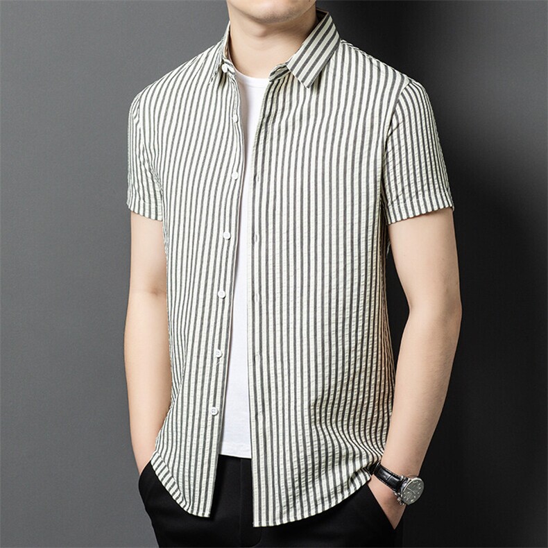 YL6112春夏男士新款短袖衬衫青年修身翻领衬衣休闲打底衫图片