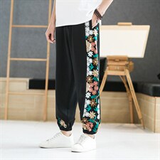 风冰丝潮刺绣男休闲裤宽松束脚运动裤休闲长裤019-p70，男装休闲裤，星座816-2（原B366-1）