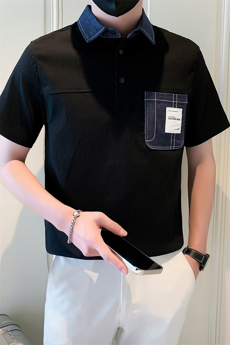 2025新款夏季Polo衫T恤男短袖潮牌拼接半袖体恤A313-1-W401-P55,男装T恤,电商A313-1