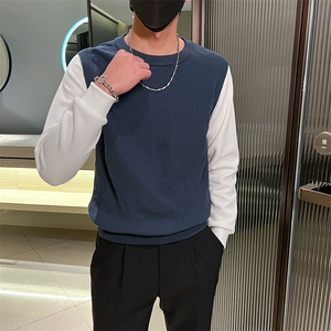 秋冬季假两件套毛衣男款潮牌针织马甲套拼接打底衫MY0222-P50
