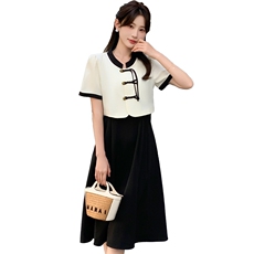 2024夏季新款时尚气质新中式手工盘扣两件套连衣裙，女装连衣裙，心心服饰