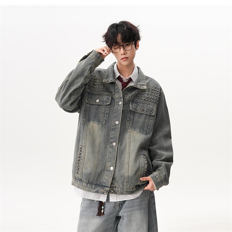【现货】XZ1218(原611-3)WT8644特价P65美式个性铆钉牛仔外套,男装工装外套,星座1218（原611-3）
