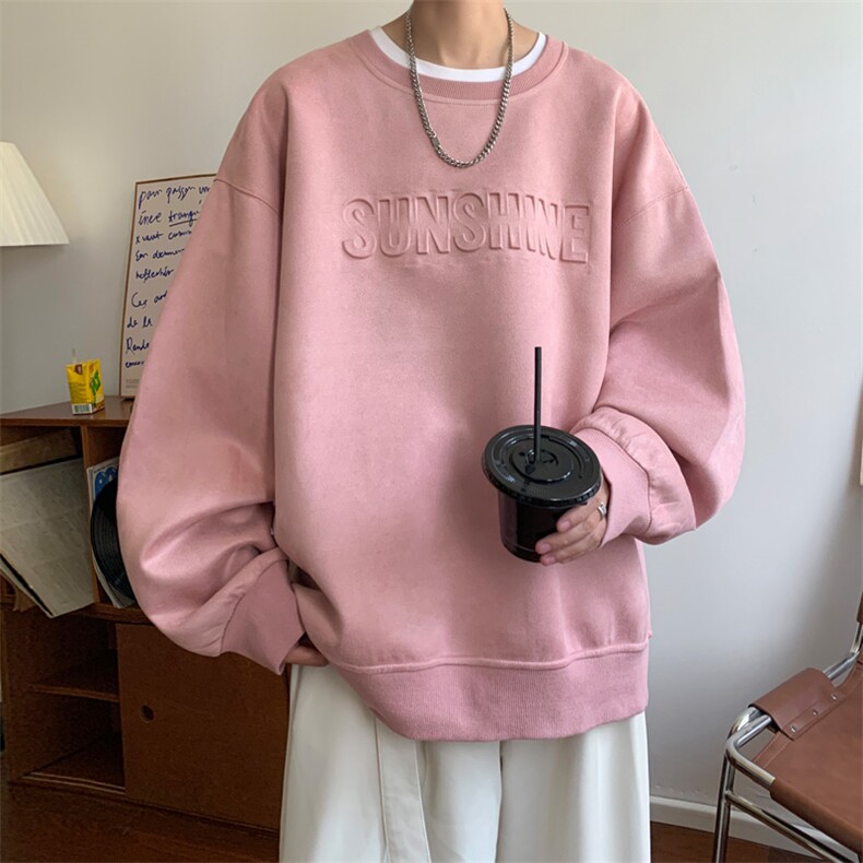 美式钢印麂皮圆领卫衣男款oversize美式潮牌重磅宽松初秋穿搭上衣,男装卫衣,电商B220