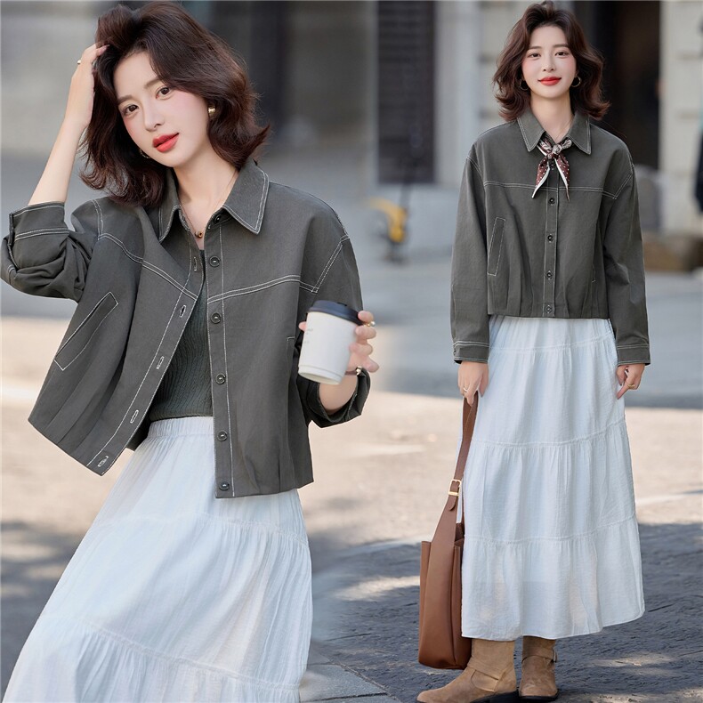 2025年秋季新款衬衫领短外套，女装短外套，慕依路