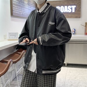 潮流夹克潮男春季棒球领皮衣夹克J10P70图片