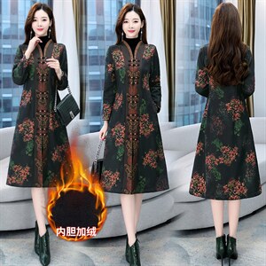 2021秋冬新款绢纺香云纱旗袍外套加厚保暖秋冬开衫印花外搭女长袖图片