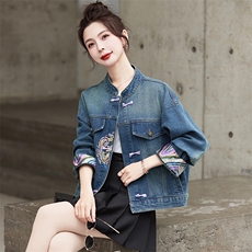 2024春季新款女气质时尚绣花新中式重工短款牛仔外套女，女装短外套，曼娅璐