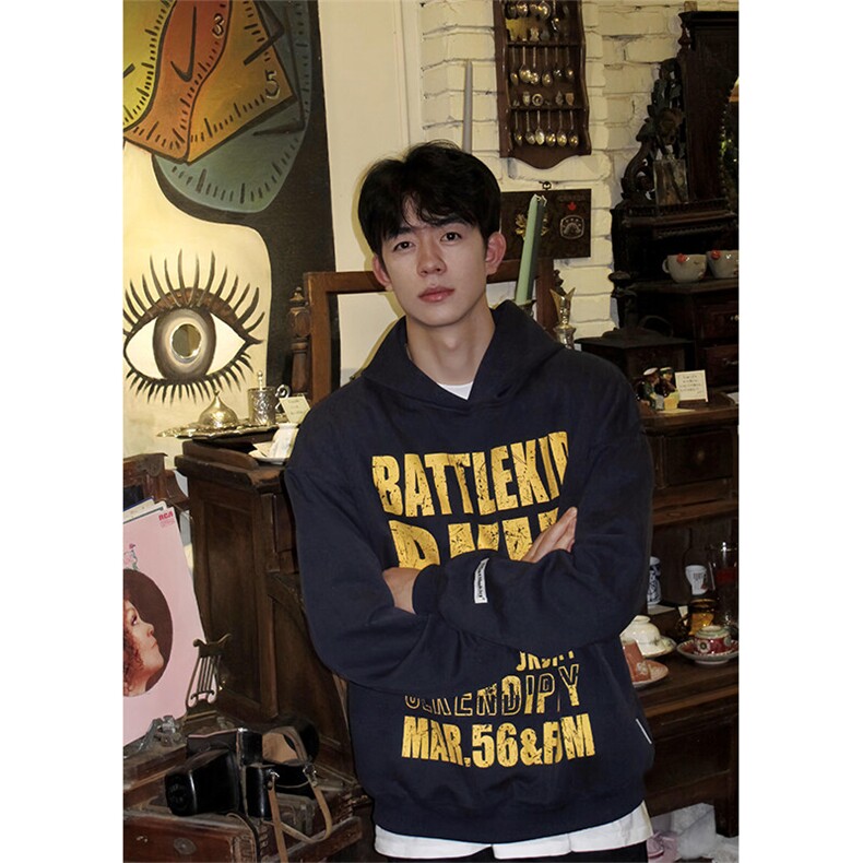 藏蓝色美式复古卫衣欧美街头重磅帽衫外套WY270特P48，女装短外套，星座908-1