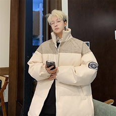 冬季潮牌拼接PU皮保暖羽绒棉服男加厚外套M1605P100直播，男装棉衣，星座1904A-1