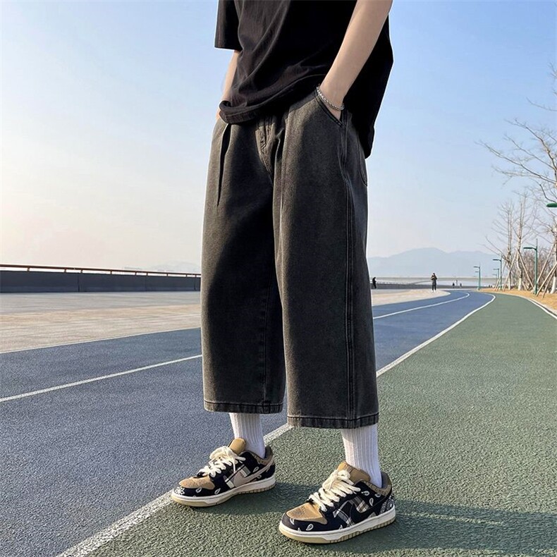 春夏港风新款百搭宽松休闲牛仔束脚宽松大直筒秋款牛仔八分裤K29,男装牛仔裤,星座224