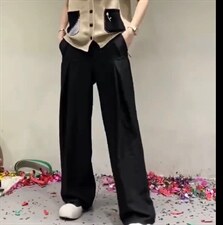 2021秋季新款时尚简约光版松紧腰抽绳直筒阔腿休闲裤，女装休闲裤，L·H·X