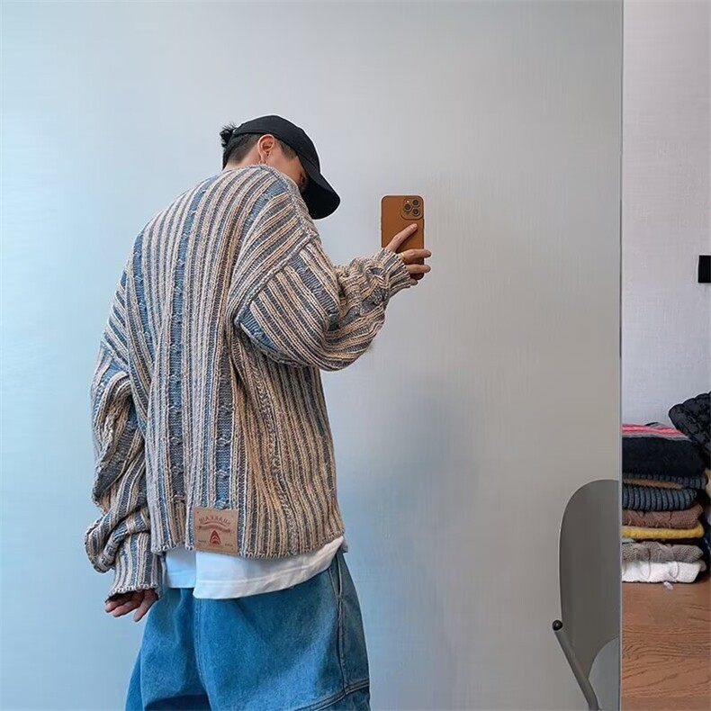 韩系秋冬穿搭cleanfit男生高级感毛衣秋复古撞色圆领休闲,男装针织衫/毛衣,星座218-1（原230）