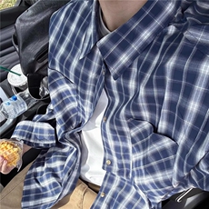 美式复古毛边2025格子衬衫男高级感痞帅长袖格纹衬衣外套，男装衬衫，星座506A