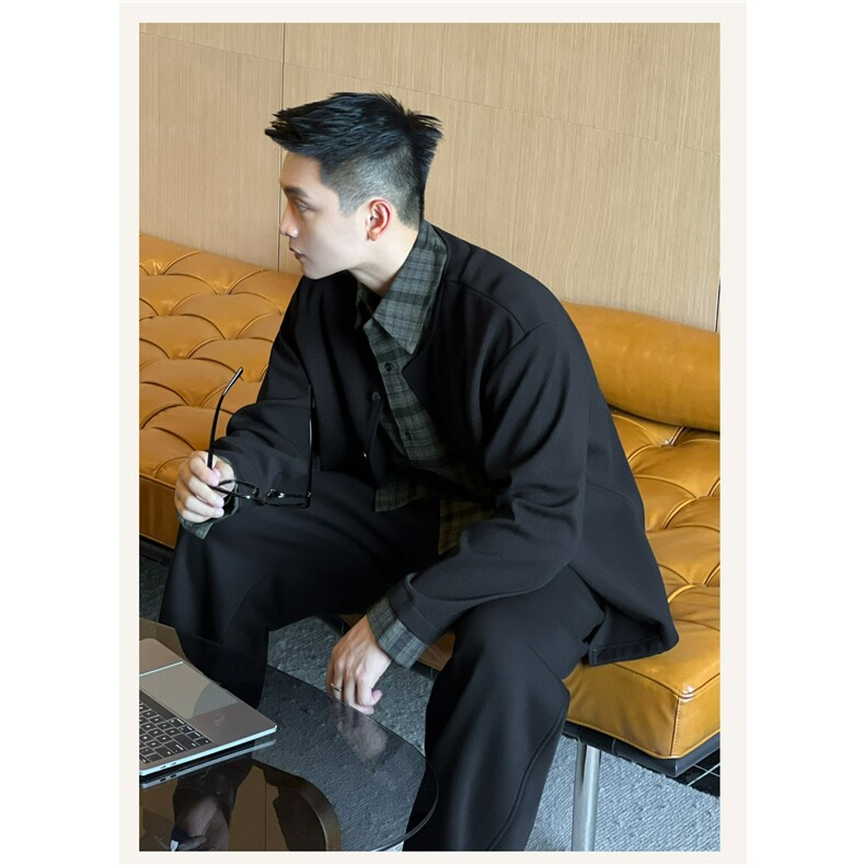 GS6167P68美式复古假两件针织开衫衬衣韩版日系商务长袖衬衫,男装衬衫,星座1108-5