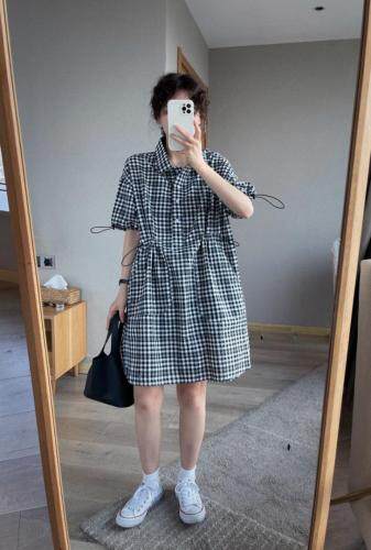 6987格子抽绳裙，女装，续加 XJ