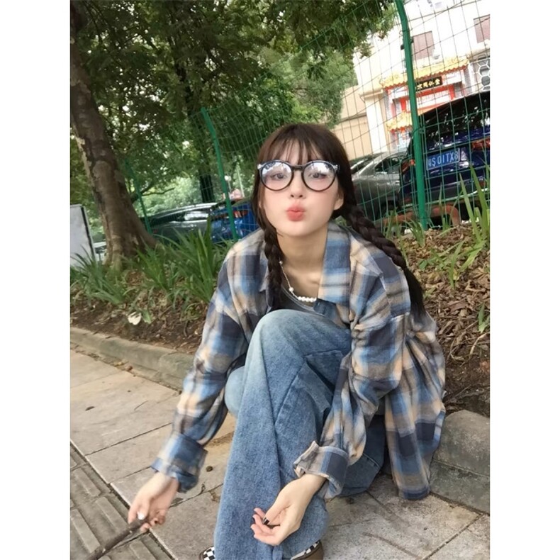 TC700-P45美式复古撞色格纹衬衫外套24春夏款高级感宽松上衣,男装衬衫,星座617A-2