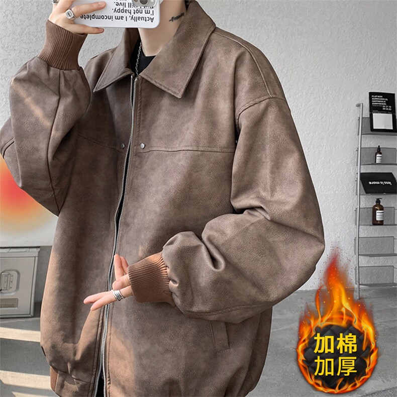 8XL-M美式复古大码皮衣外套男冬加厚棉服夹棉皮袄子棉衣JK006P95图片