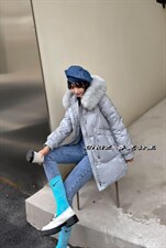 大毛领闪光羽绒服，女装羽绒服，春霓公主
