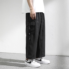 7XL-M条纹工装裤子男2023夏季新款免烫垂感宽松直筒裤休闲九分裤，男装休闲裤，钱塘717(原712)