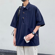 青春流行ins原宿时尚潮日系标准夏季衬衫潮流纯色慵懒五分袖男，男装T恤，星座716-4