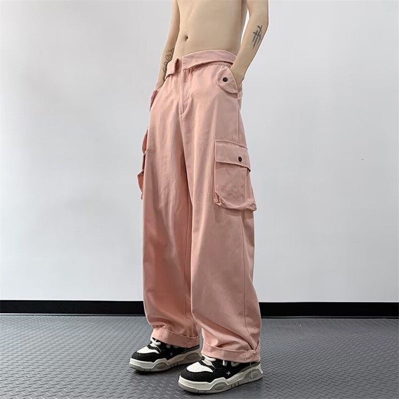 美式复古街头红色工装裤男女高街设计感阔腿休闲裤子GK66-P55,男装休闲裤,星座1109-3