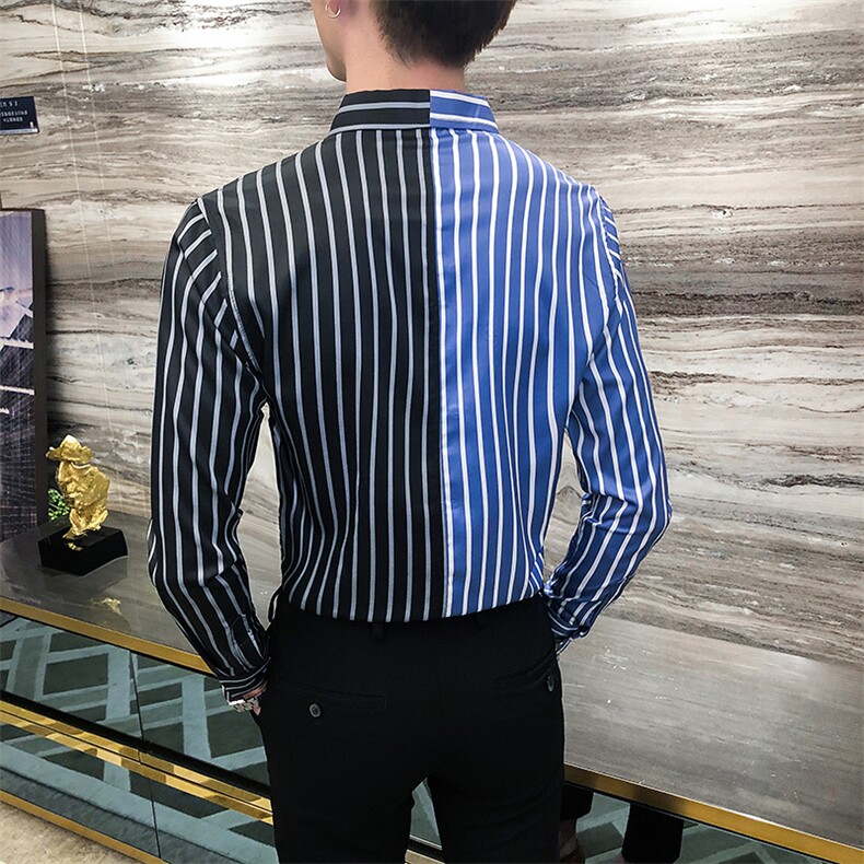2021春秋男衬衫英伦长袖上衣拼接男装韩版修身四季潮流衬衣H841-P55,男装衬衫,星座419（原A233）