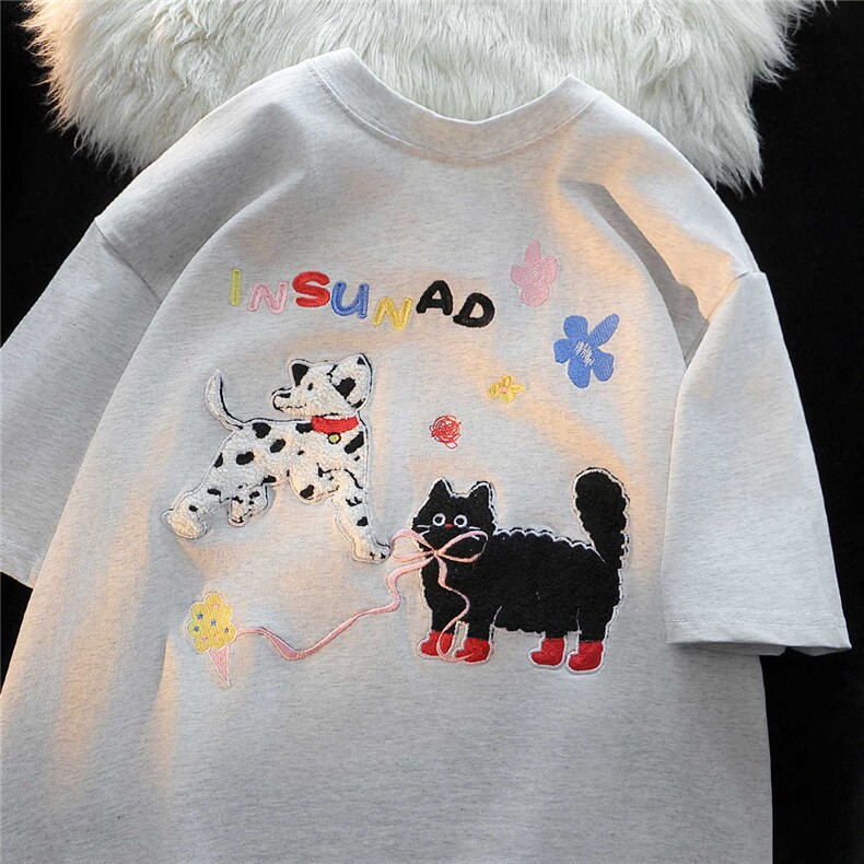 H0636-P35毛巾绣可爱猫咪短袖t恤女纯棉夏季宽松半袖上衣，女装T恤，星座617A-2