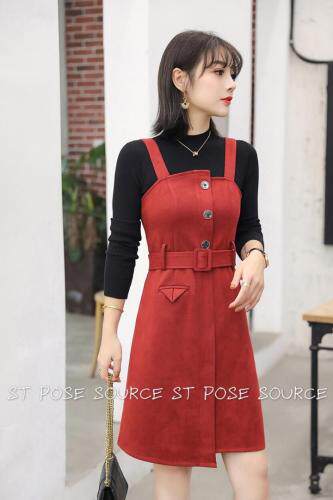 两件套装连衣裙：咖啡色，红色，雾霾蓝，三个颜色，，女装职业装，圣姿源