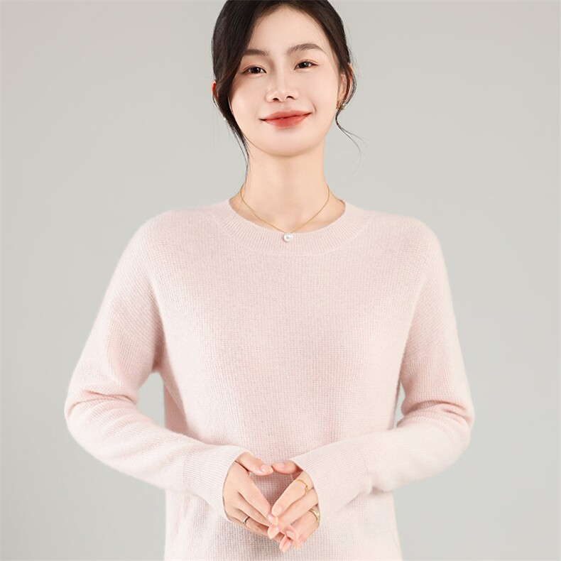 35%羊绒衫秋冬季新款舒适时尚百搭纯色圆领女式宽松长袖打底毛衣,女装羊绒衫,琳尚羊绒