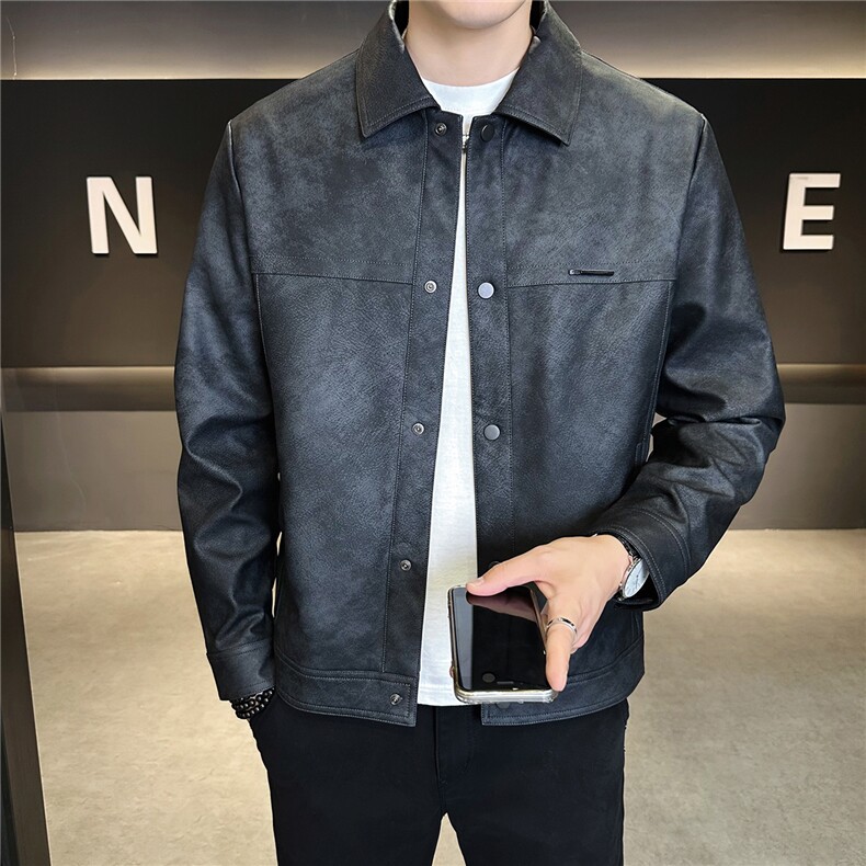 2025新款秋季皮衣外套男款翻领潮牌机车服皮夹克A313-PY839-P145,男装皮衣,电商A313